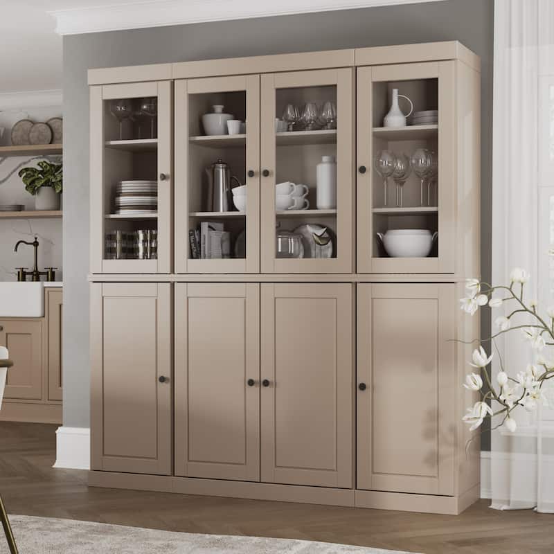Palace Imports 100% Solid Wood 65" Kitchen China Pantry Cabinet - 65" x 71.5" - Beige - 4 Clear Glass-4 Solid