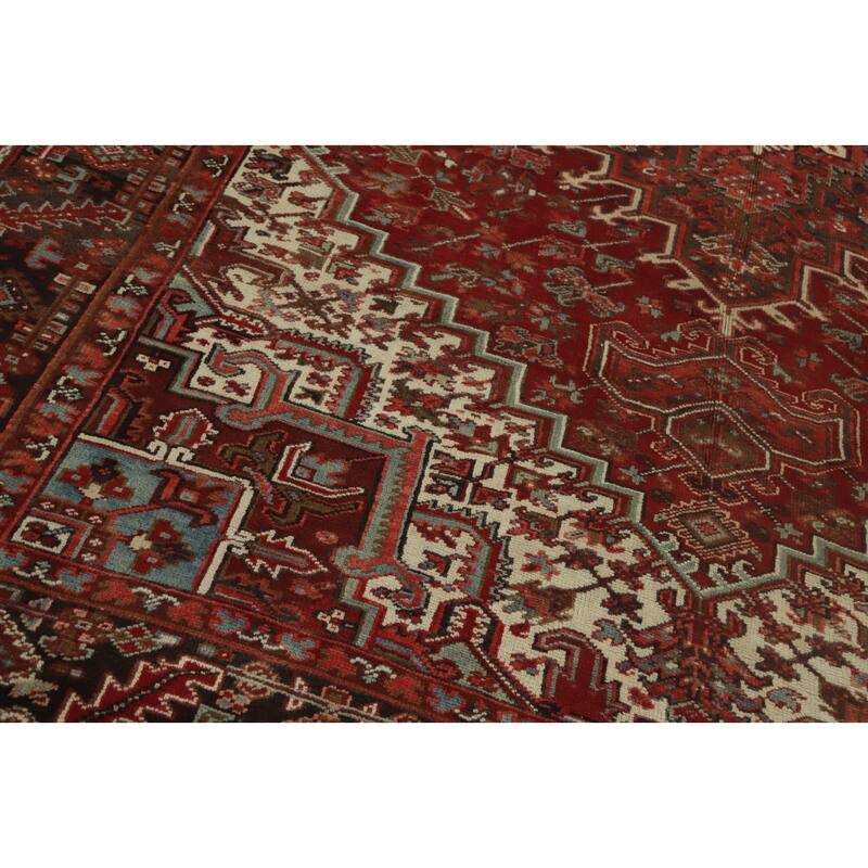 Hand Knotted Oriental 100% Wool Carpet Traditional Medallion Red Heriz Area Rug - 10' 11'' X 8' 2''