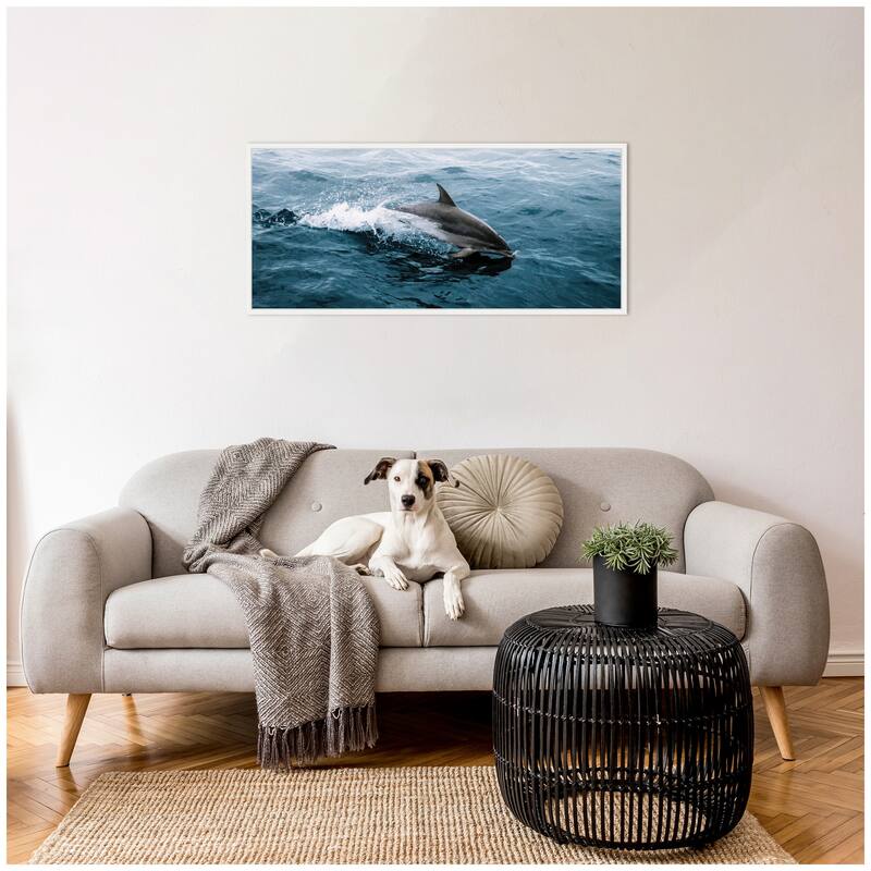 Kate and Laurel Sylvie Dolphin Skipping along in the Ocean Framed Canvas by Michael Schauer