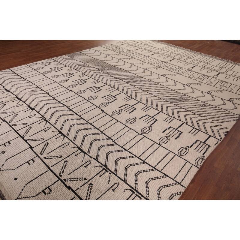 All-Over Ivory Moroccan Oriental Large Area Rug Handmade Wool Carpet - 9'10"x 14'4"