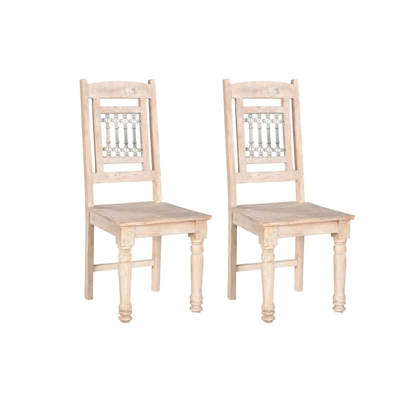 Set of 2 Slat Back Wood Dining Armless Side Chairs Perfect for Kitchen or Dining Room - 42”H x 18”W x 18”D - White