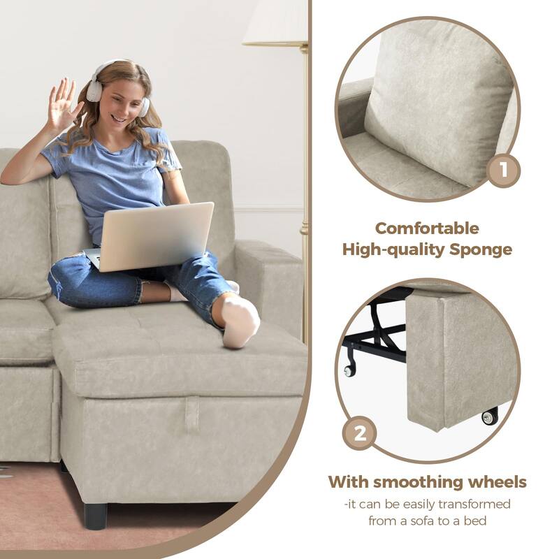 Small Couch Sofas with Pull Out Bed, Convertible Sleeper Sofa Bed with Storage for Small Spaces
