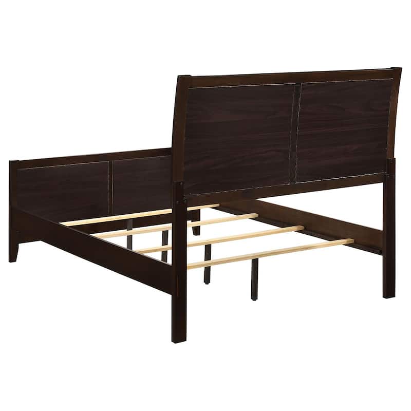 Modern Channeled Leatherette Panel Bed with Tapered Legs in Black and Cappuccino