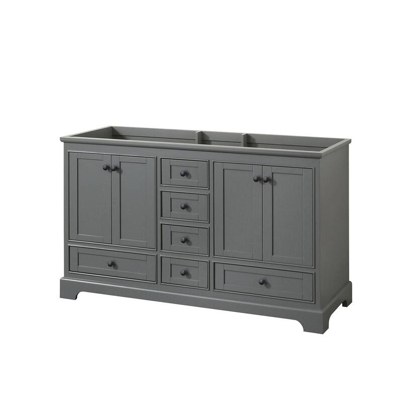 Wyndham Collection Deborah 59-1/4" Free Standing Double Wood Vanity - Dark Gray / Matte Black Hardware