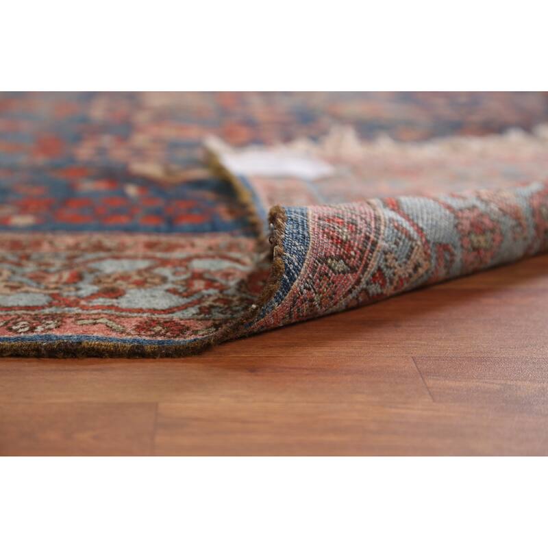 Hand Knotted Oriental 100% Wool Carpet Traditional Geometric Navy Blue & Blues Heriz (serapi) Area Rug - 9' 9'' X 7' 0''