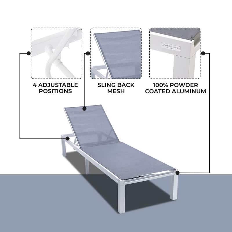 Aluminum Beach Pool Sun Lounge Chair Sling Mesh Fabric Reclining Stackable Lounger Chair (Set of 2)