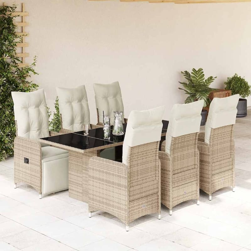 vidaXL Bistro Set Beige, Brown PE Rattan, Steel, Tempered Glass 6-seater - 21.5 x 23.0 x 36.2