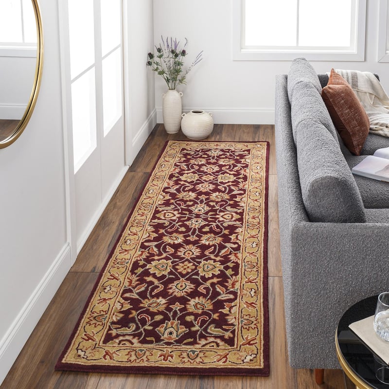 Livabliss Caesar Updated Traditional Border Area Rug. - 2'6" x 8' - Dark Red/Sepia