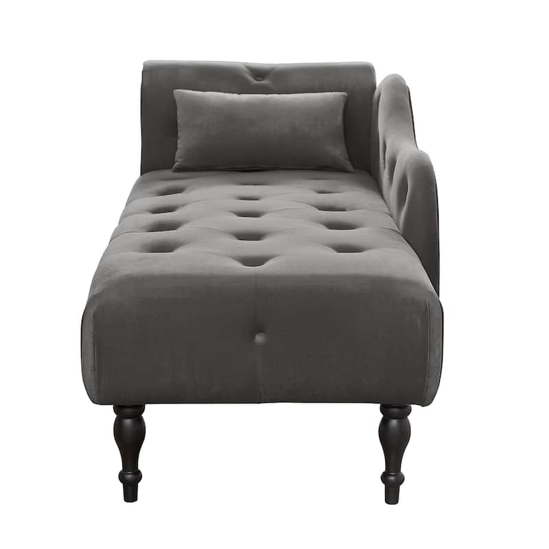 Grey 60.6" Velvet Chaise Lounge Buttons Tufted Nailhead with Solid Wood Legs, 1 Pillow