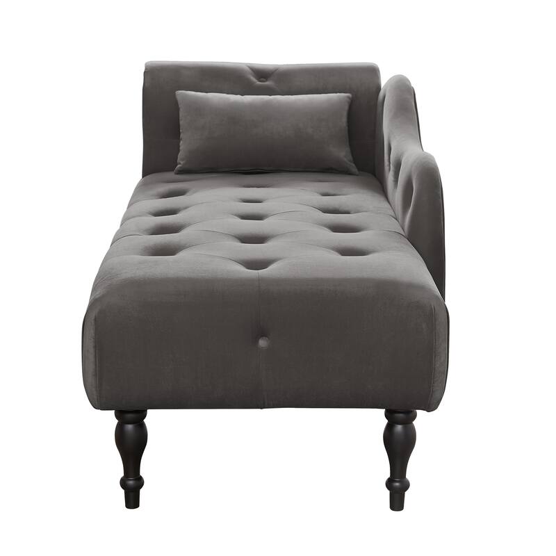 Grey Modern 60.6" Velvet Upholstered Buttons Tufted Chaise Lounge Chair with Solid Wood Legs and Nailheads