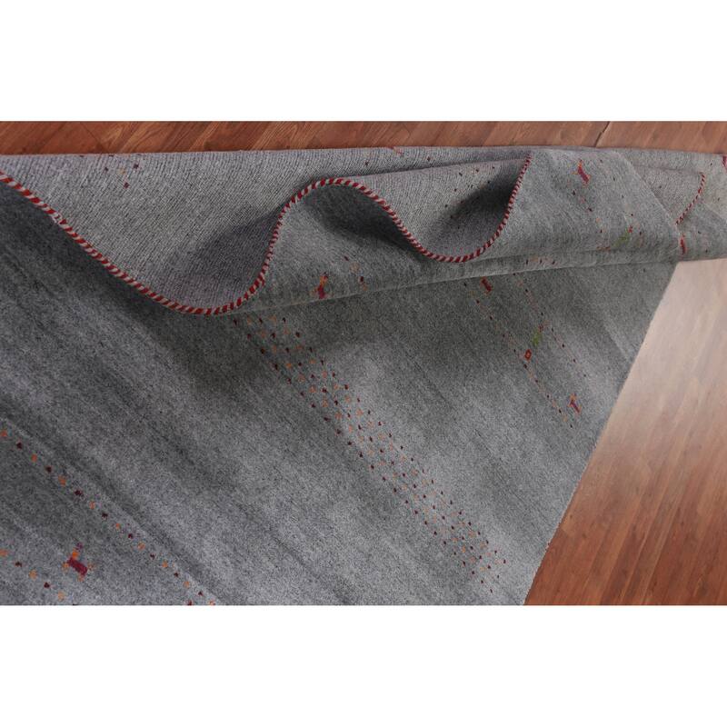 Hand Knotted Oriental 100% Wool Carpet Tribal Animal Pictorial Greys & Charcoal Gabbeh Area Rug - 7' 10'' X 5' 1''