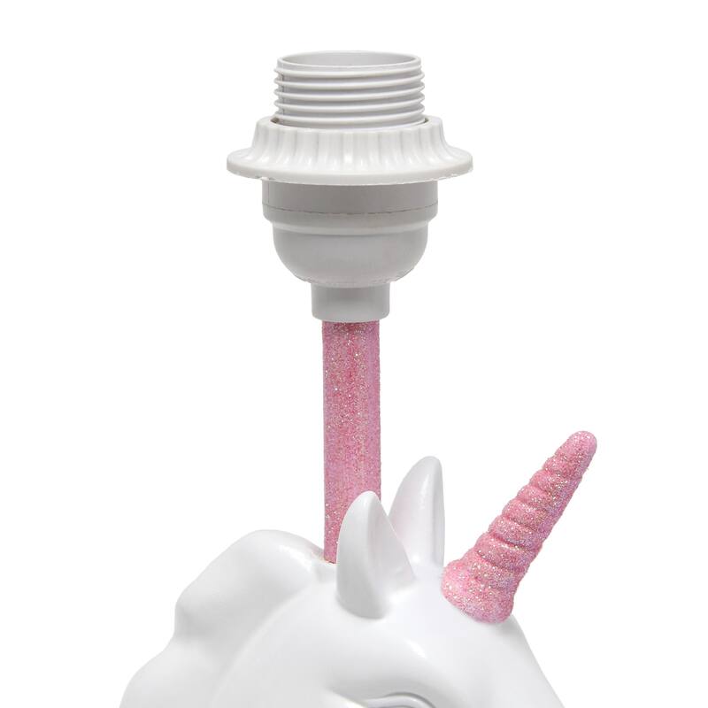 16 in. White and Pink Finish Unicorn Base Table Lamp with White Shade, Childern's Bedroom Lamp