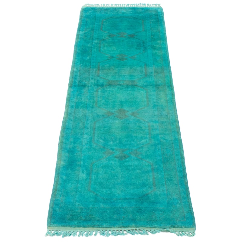 ECARPETGALLERY Hand-knotted Color Transition Teal Wool Rug - 2'8 x 9'0