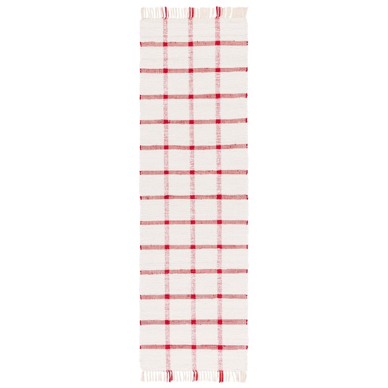SAFAVIEH Handmade Montauk Espedita Cotton Rug - 2'3" x 8' Runner - Ivory/Red