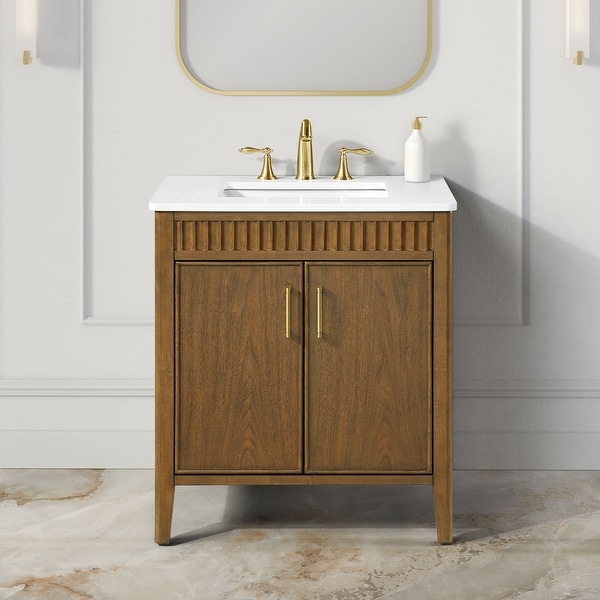 OVE Juliette Warm Walnut Bathroom Vanity with White Quartz Top