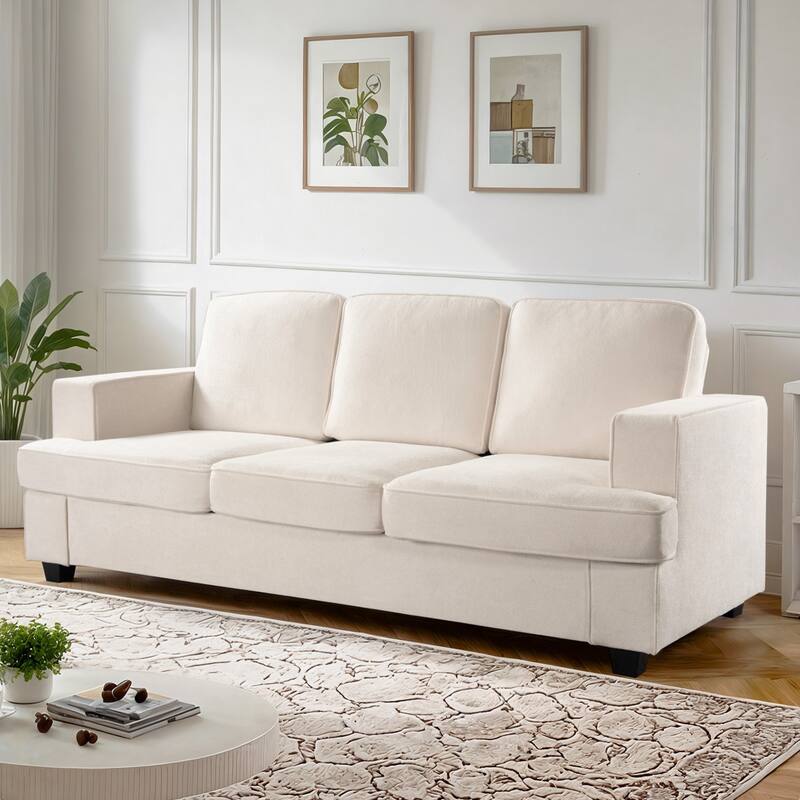 Modern Velvet Sofa, Comfortable 3 Seater Couch With Deep Seating And High-Density Foam, Loose Back Cushions