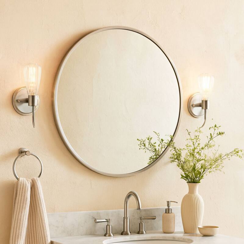 TEHOME Korra Round Wall Mirrors 30 and 36 Inch Metal Frame Options for Bathroom Bedroom & Entryway - 36" x 36" - Brushed Nickel