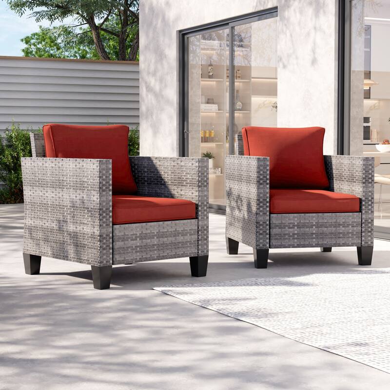 LIVOOSUN 2Pcs Outdoor Seating Sets Patio Grey Rattan Furniture Chair - Rust Red