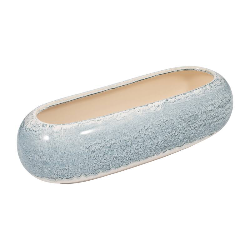 Modern Oval Ceramic Decorative Accent Bowl - Home Decor - 20", Blue - 20.0"