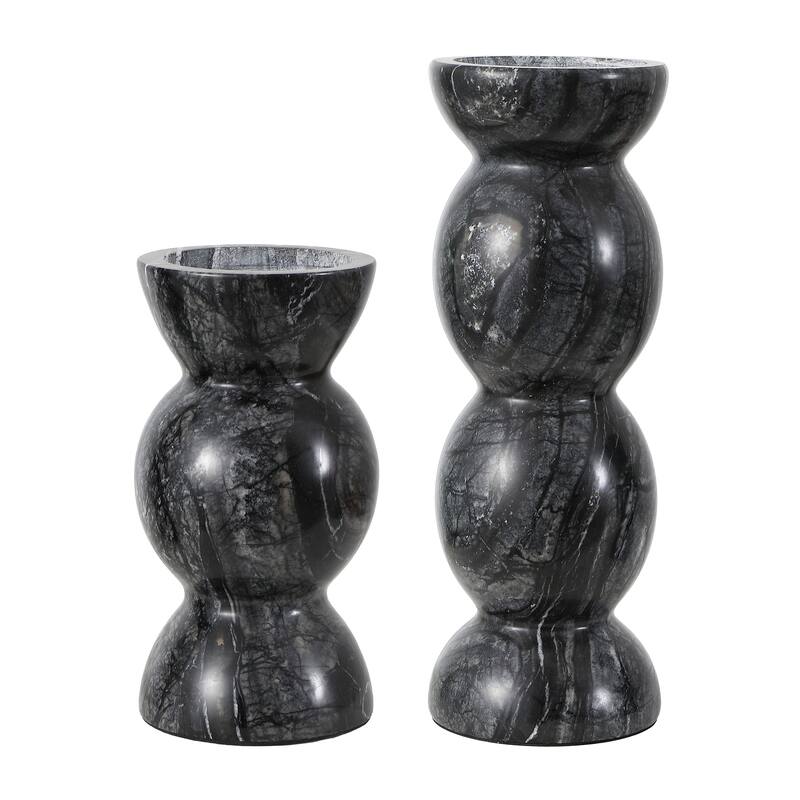 SAFAVIEH Home Rhodes Grey Marble Pillar Tapered Candle Holder Set of 2