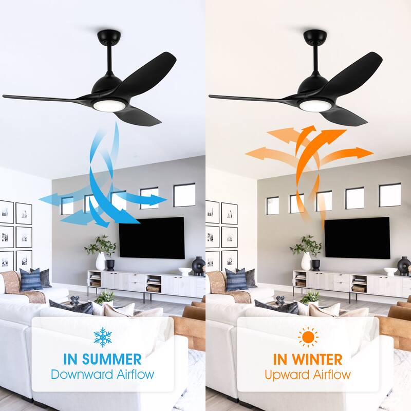 52" Modern Black ABS 3-blade Propeller Ceiling Fan with Light and Remote