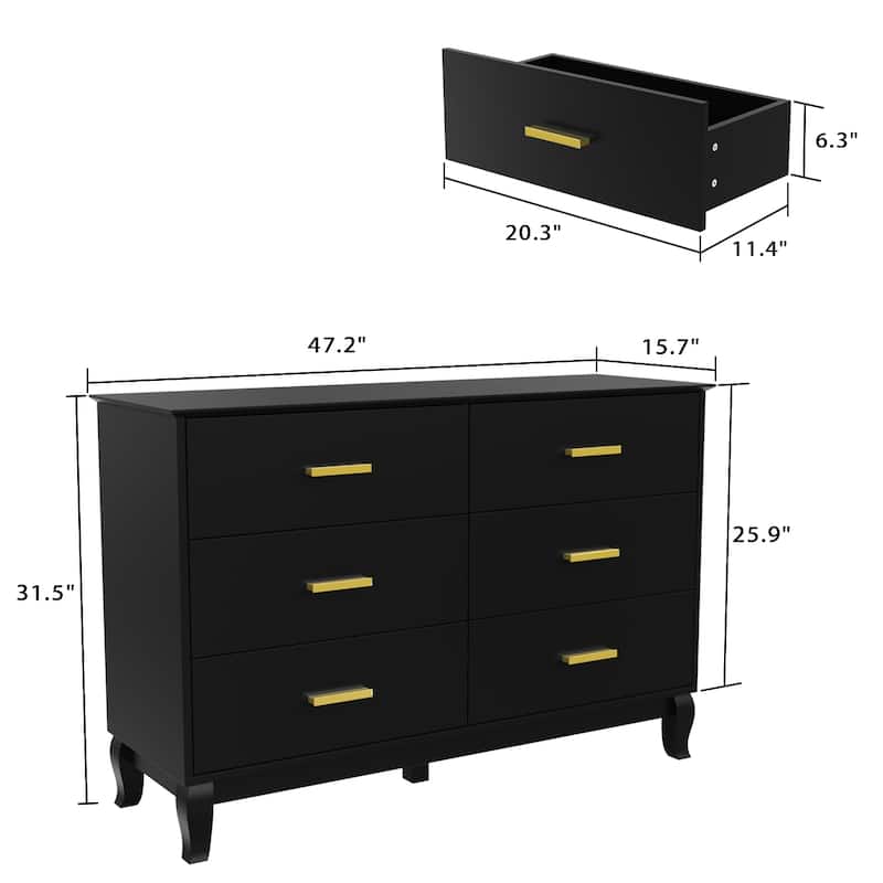 FUFU&GAGA 47.2''W 6 Drawer Double Dresser Drawer Storage Chest Lacquer