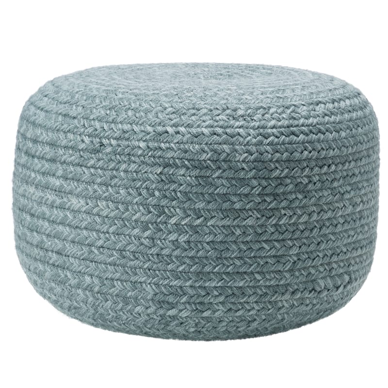 Jaipur Living Saba Solar Round Indoor/Outdoor Polyester Pouf Ottoman/Foot Stool - 18"X18"X12" - Heather Blue