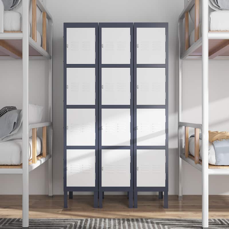Metal Locker 4 Doors - N/A - Grey White
