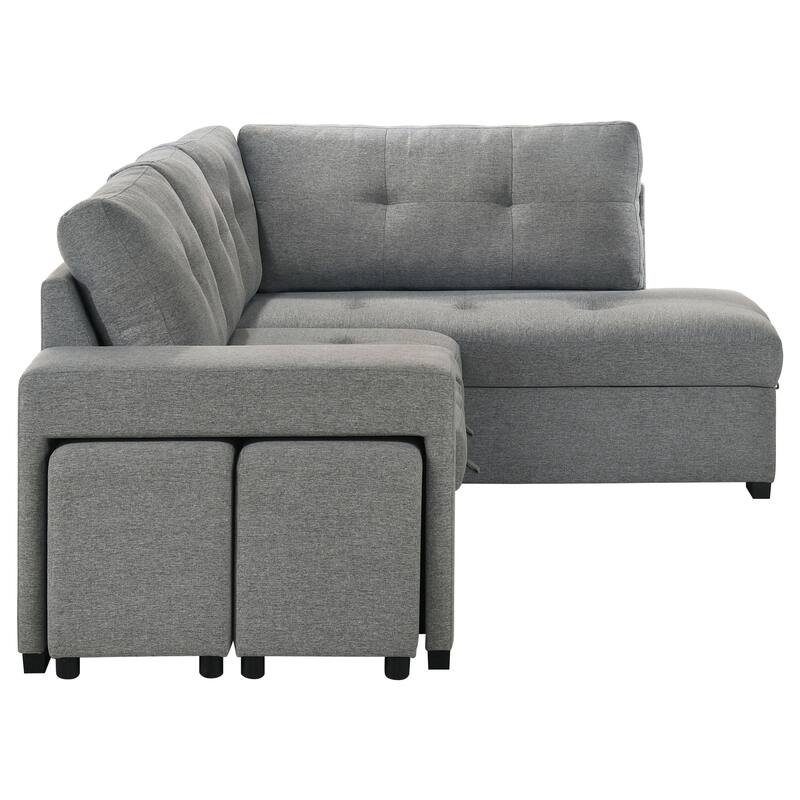 Roanne Fabric Upholstered Sleeper Sectional Sofa Grey