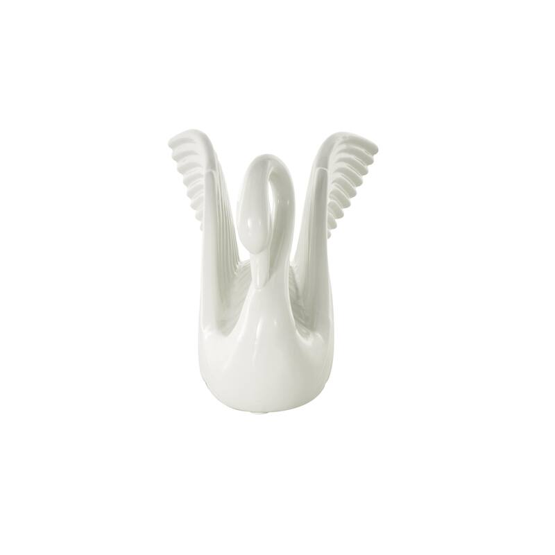 Ceramic Swan Decorative Sculpture with Textured Grooves - White - Roche River Decor