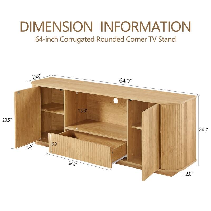 Sideboard Storage Cabinet TV Stand with wave pattern Buffet Cabinet Wooden Vertical Striped Cabinet