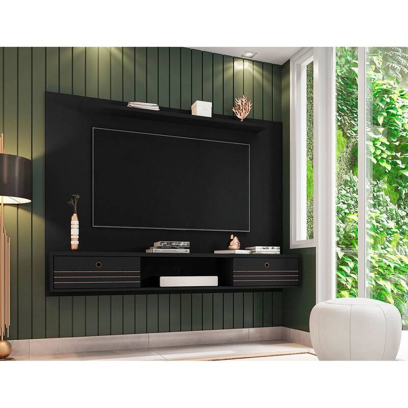 Liberty Mid Century Modern Wood 70.86 Floating Living Room Entertainment Furniture - Black