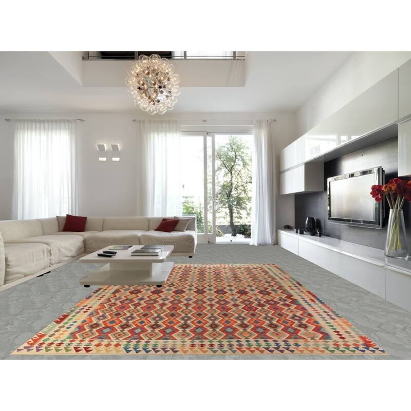 Oriental Kilim Large Rug Hand-Woven Wool Carpet - 10'1"x 16'0"