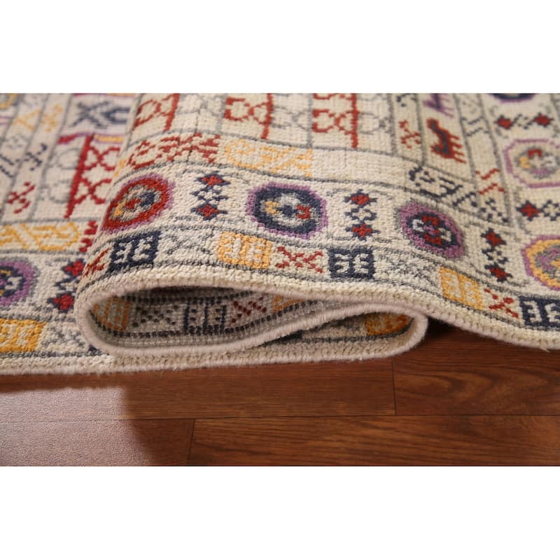 Tribal Geometric Khotan Runner Rug Handmade Wool Carpet - 2'6"x 8'0"