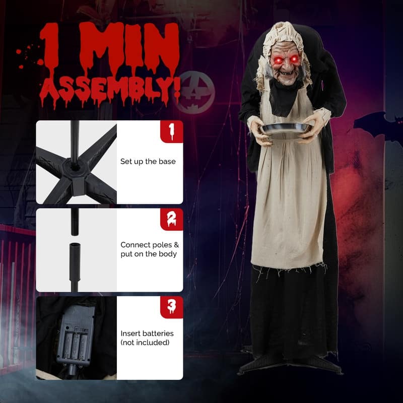 5FT Grandma Halloween Animatronics Talking Outdoor Decorations With Voice Control