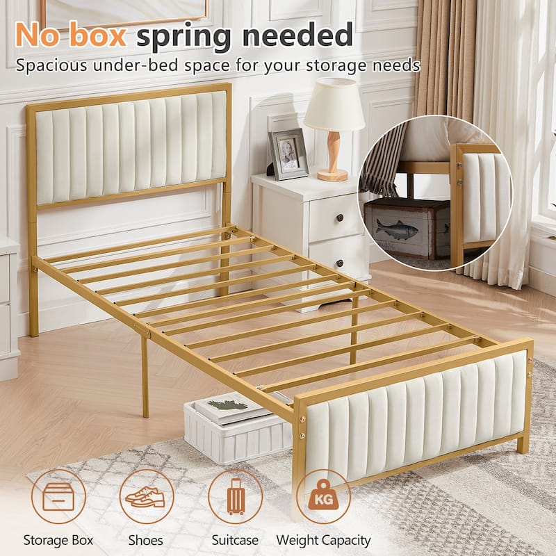 Javlergo Bed Frames with Upholstered Tufted Headboard and Footboard Heavy Duty Steel Slats Platform No Box Spring Needed