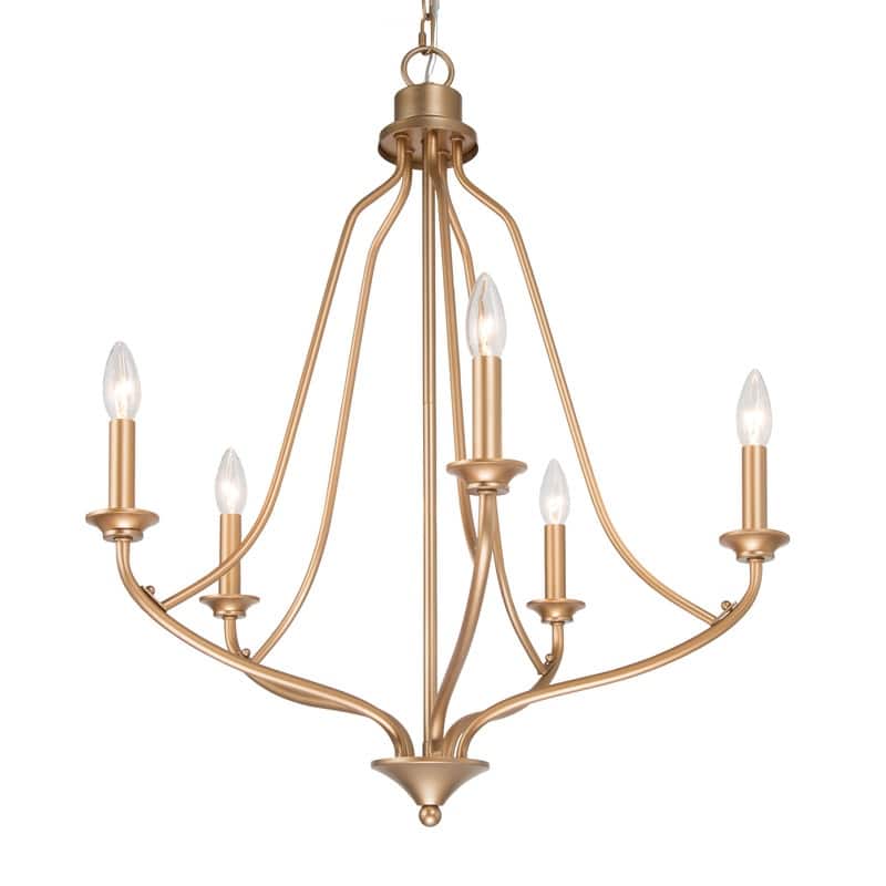 Modern Glam Gold 5-light Empire Wheel Chandelier Candle Ceiling Lighting for Foyer, Stairs - D24" x H89"