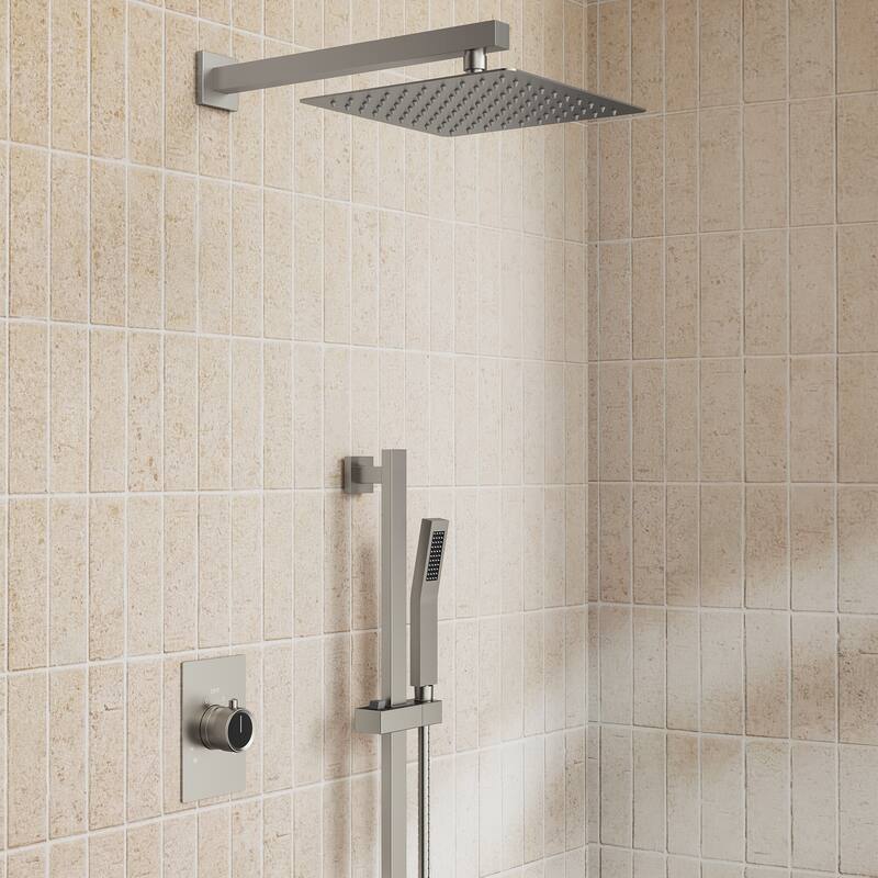 Slide Bar High-Pressure Balancing Shower System 10" Rainfall Shower Head with Handheld Shower - Brushed Nickel