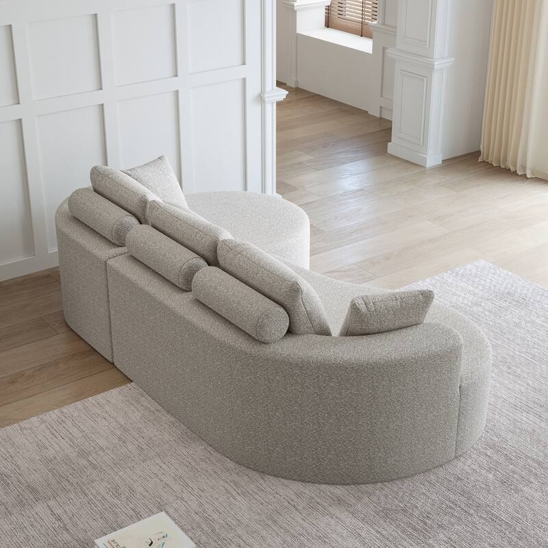 Oversized Chenille Upholstered Boneless Sofa, L-Shaped Curved Sectional Sofa, Deep Seat Cloud Couch with 7 Pillows
