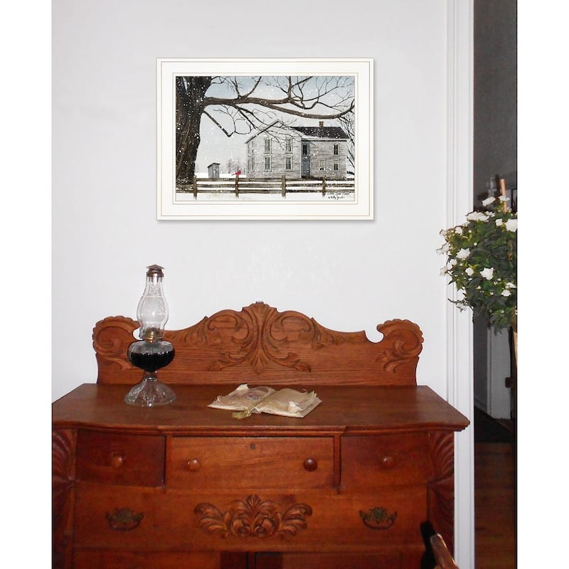 TrendyDecor4U Farmhouse "A Little Snow House" Framed Print Wall Art by Billy Jacobs - Winter Color