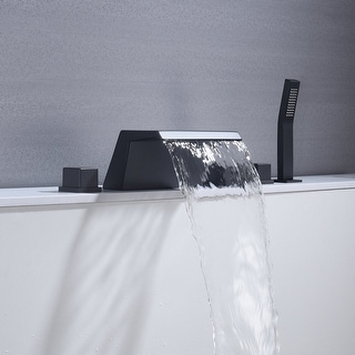Waterfall Tub Filler Bathtub Faucet matte black 5-Hole 3-Handle Solid Brass Bathroom Bath Tub Faucets - 9'6" x 13'6"