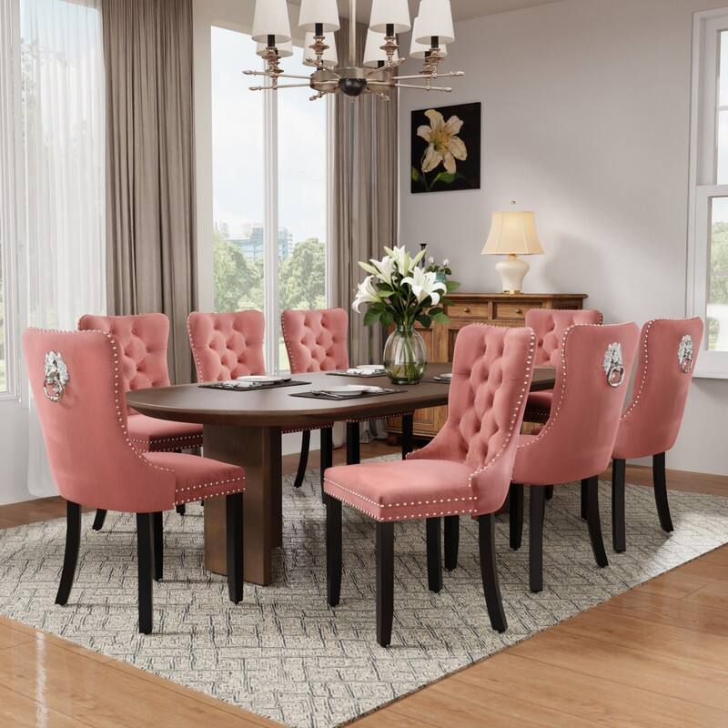 High-end Tufted Velvet Upholstered Nailhead Dining Chair Set of 6