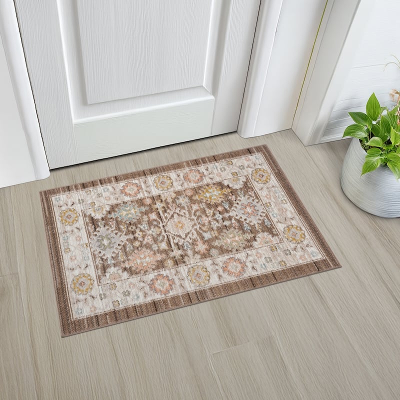 Crosswood Ellen Traditional Floral Indoor Polyester Area Rug - 2' x 3' - Brown/Aqua