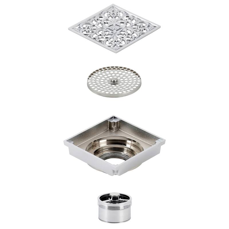 Watercourse Scroll 4" Square Grid Shower Drain