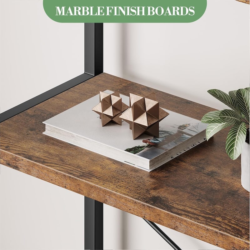 5-Tier Arched Bookshelf, Tall Wood Bookcase with Metal Frame, Modern Storage Rack for Living Room, Bedroom, or Home Office