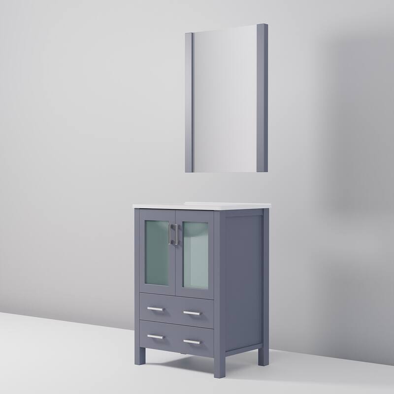 24-inch Bathroom Vanity with Ceramic Top, Mirror, and Soft Close Storage - Includes 1 Cabinet and 2 Drawers for Storage