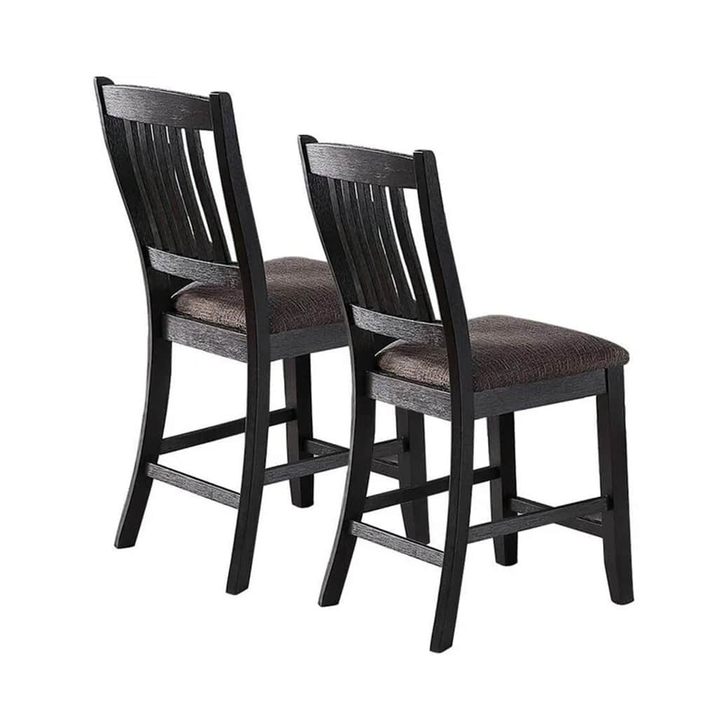Set of 2 Dark Coffee Fabric Upholstered High Chairs
