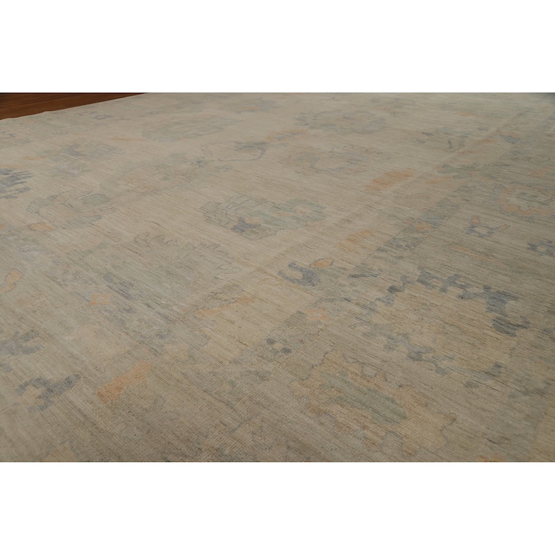 Hand Knotted Oriental 100% Wool Carpet Transitional All-Over Beige & Ivories Oushak Area Rug - 13' 9'' X 10' 0''