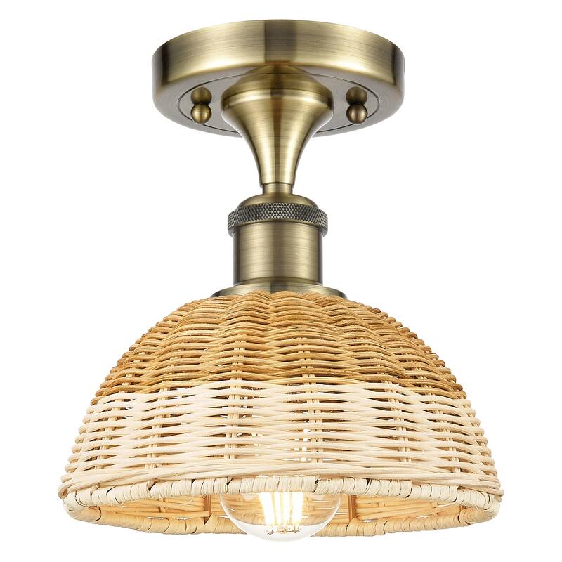 Innovations Lighting 516-1C-9-8 Bristol Natural II Semi-Flush Bristol - Antique Brass / Natural
