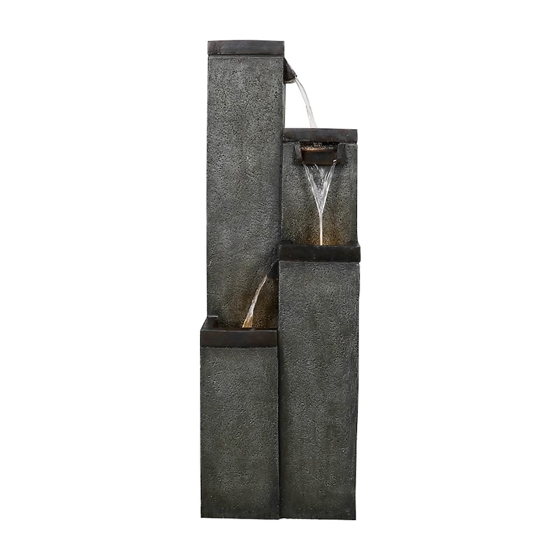 39.3IN Water Fountain Outdoor Modern Floor-Standing Fountain w/Lights